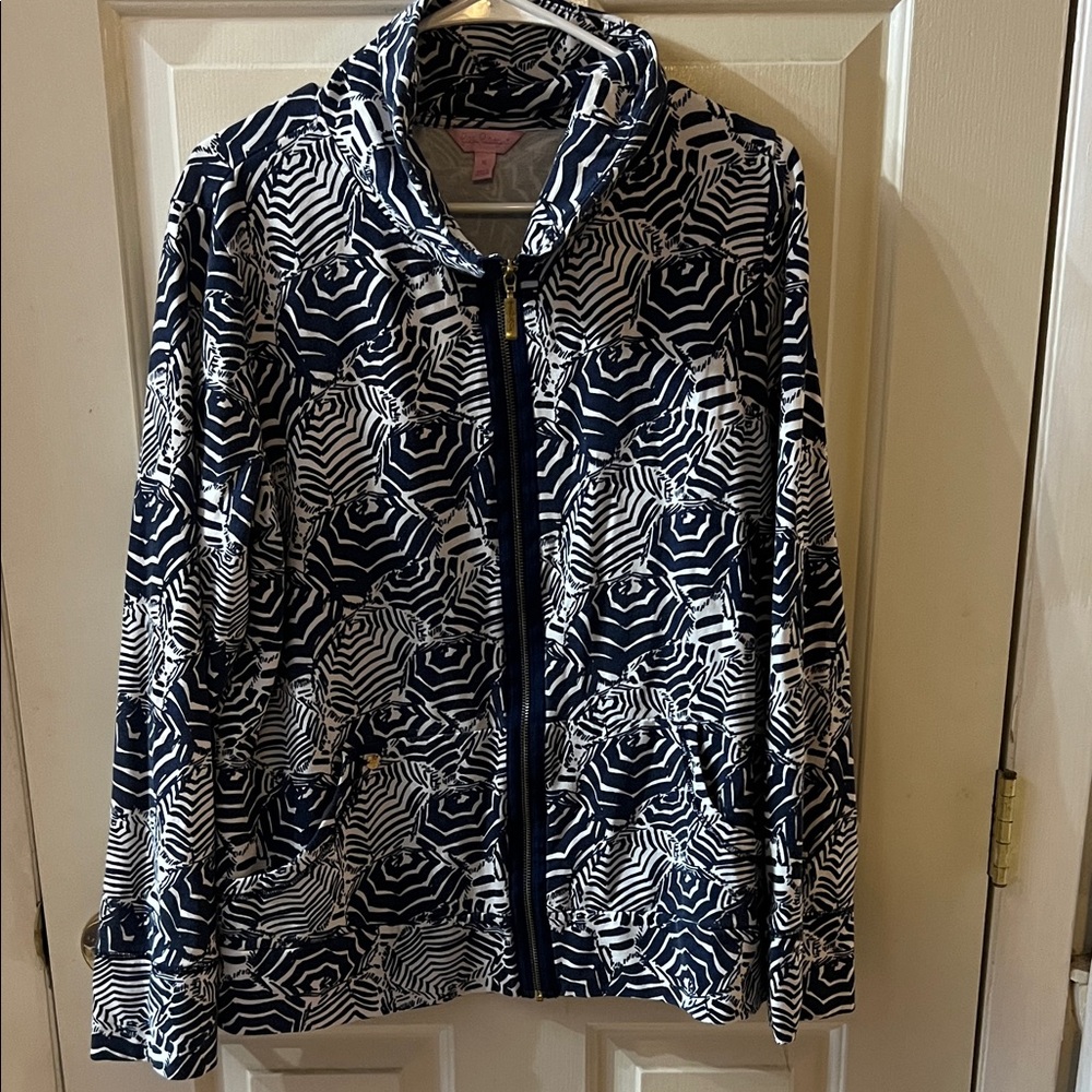 Lilly Pulitzer Navy and White Printed Zip Jacket